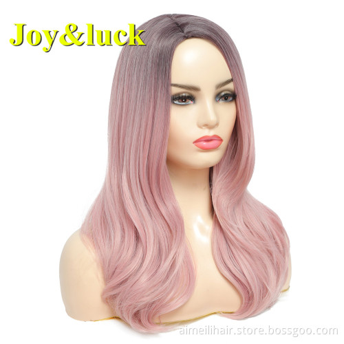 Wholesale Wigs for Women Side Part Ladies Hair Woman Party Dark Root Black Ombre Pink Natural Straight Long Synthetic Hair Wigs